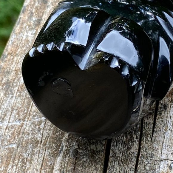 Aztec Black Onyx Gold Mayan Obsidian Carved Statue Stone Sitting Tiki Figure - Picture 11 of 13